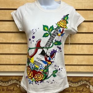 Girl’s White Floral Guitar t-shirt: youth size